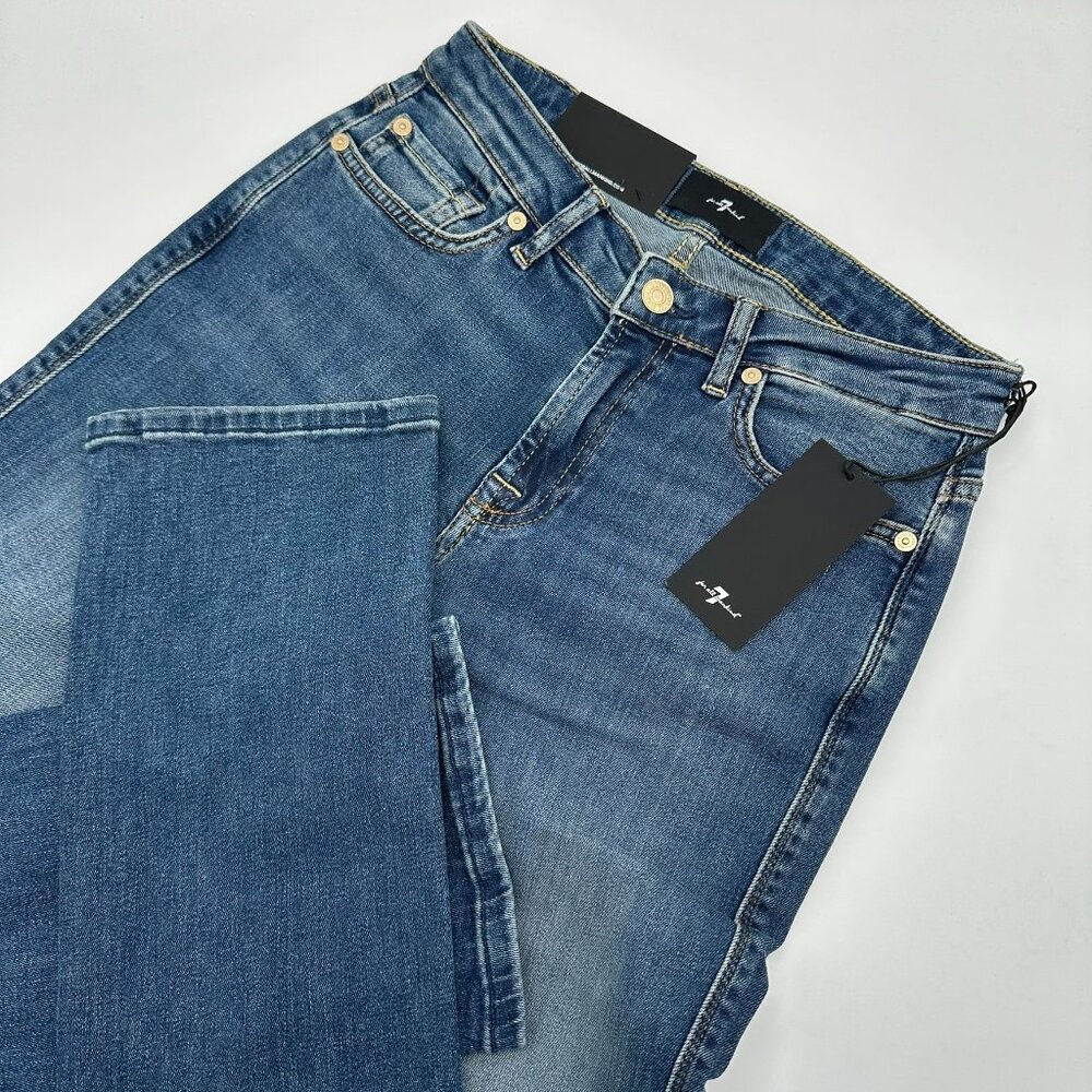 7 For All Mankind Women's Mid Rise Kimmie Straight Jean, Size 27, Cambridge Blue